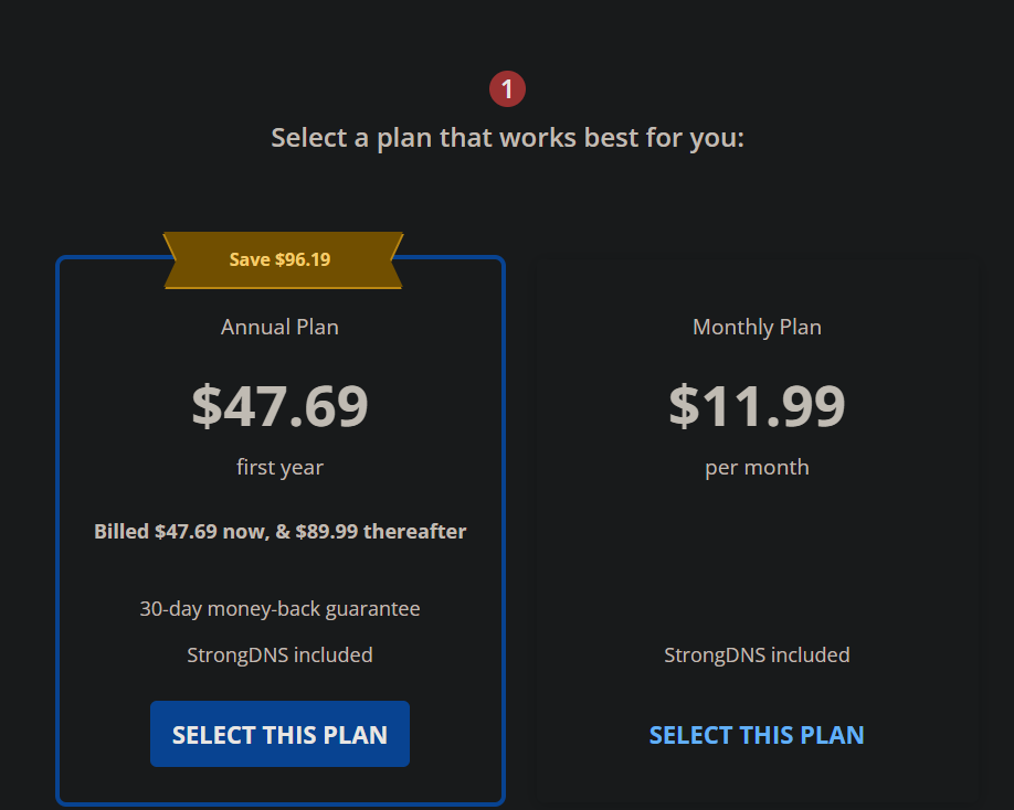 Plano de Preços StrongVPN